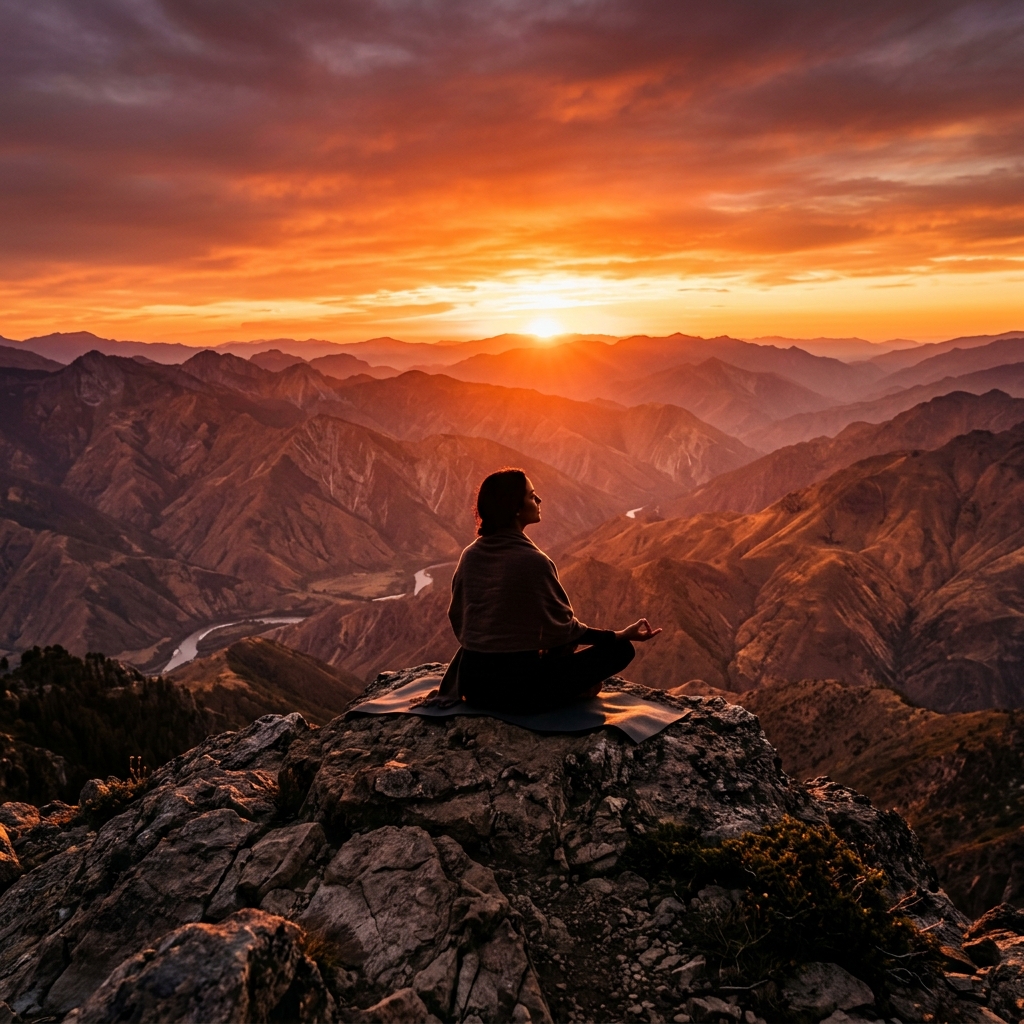 Sadhvi Shivaniya meditating during sunset